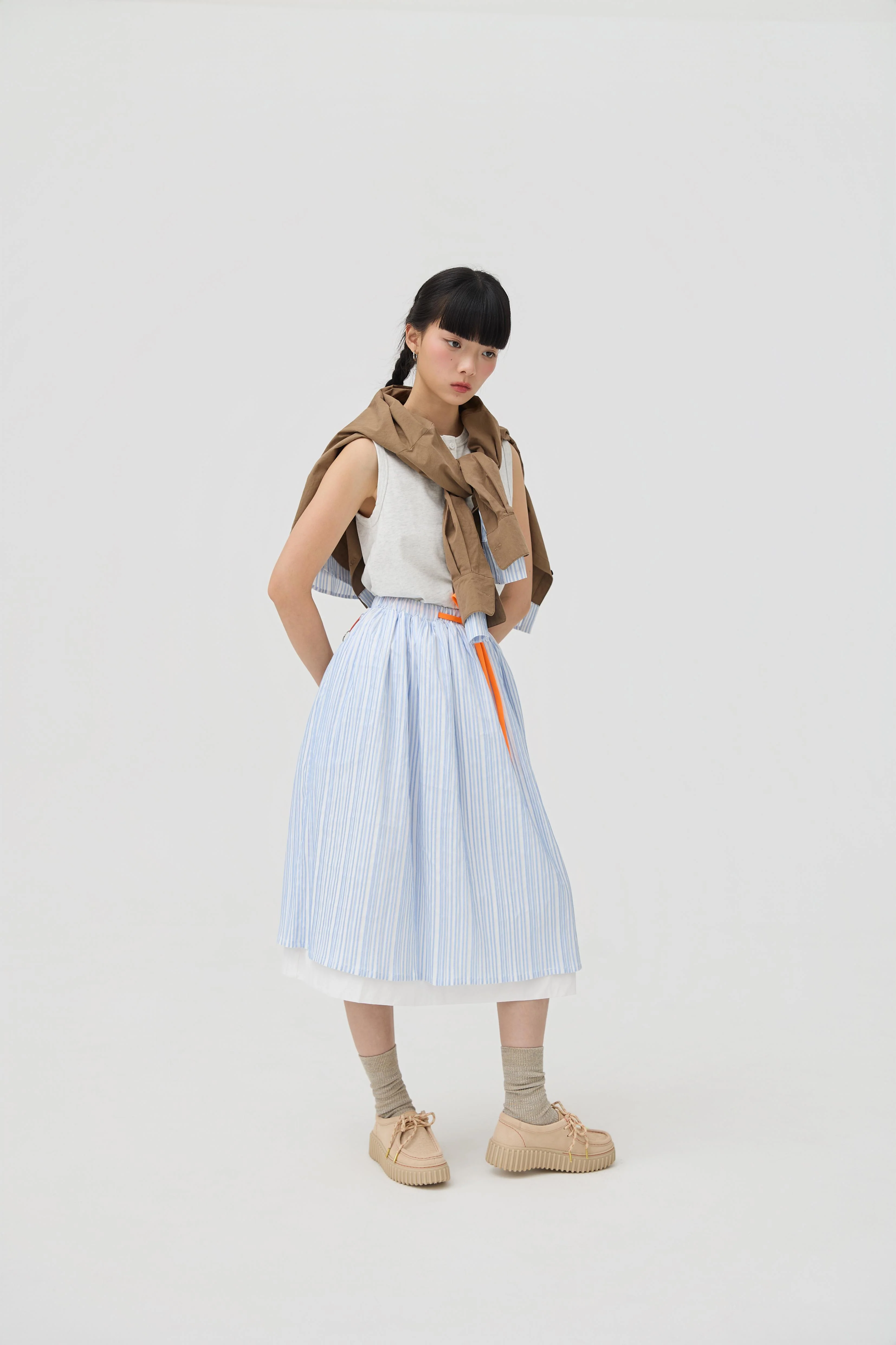 3EIGHTH | Futae Skirt In Blue Seersucker - Image 4