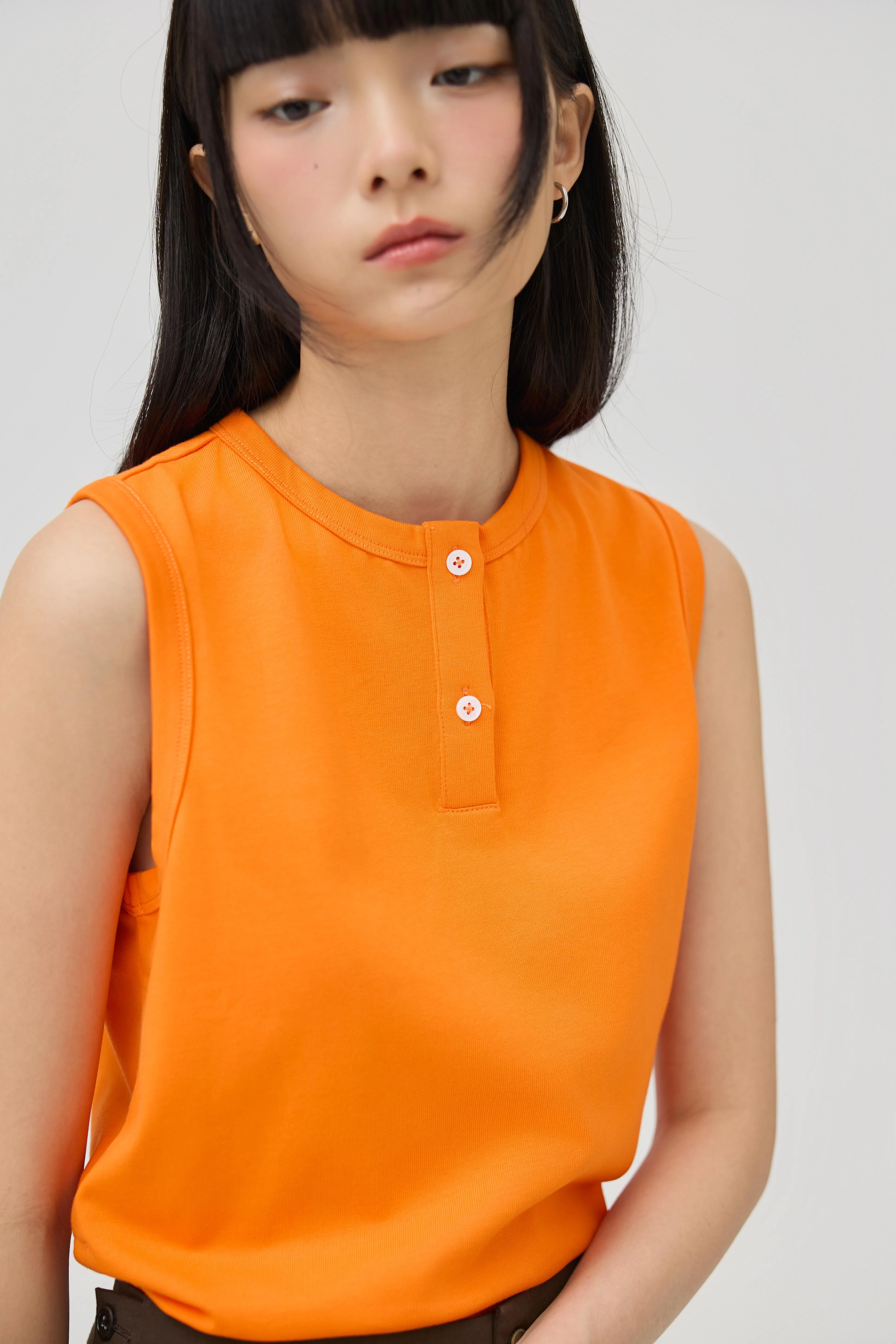 3EIGHTH | Musubi Henley Tank In Orange - Image 6