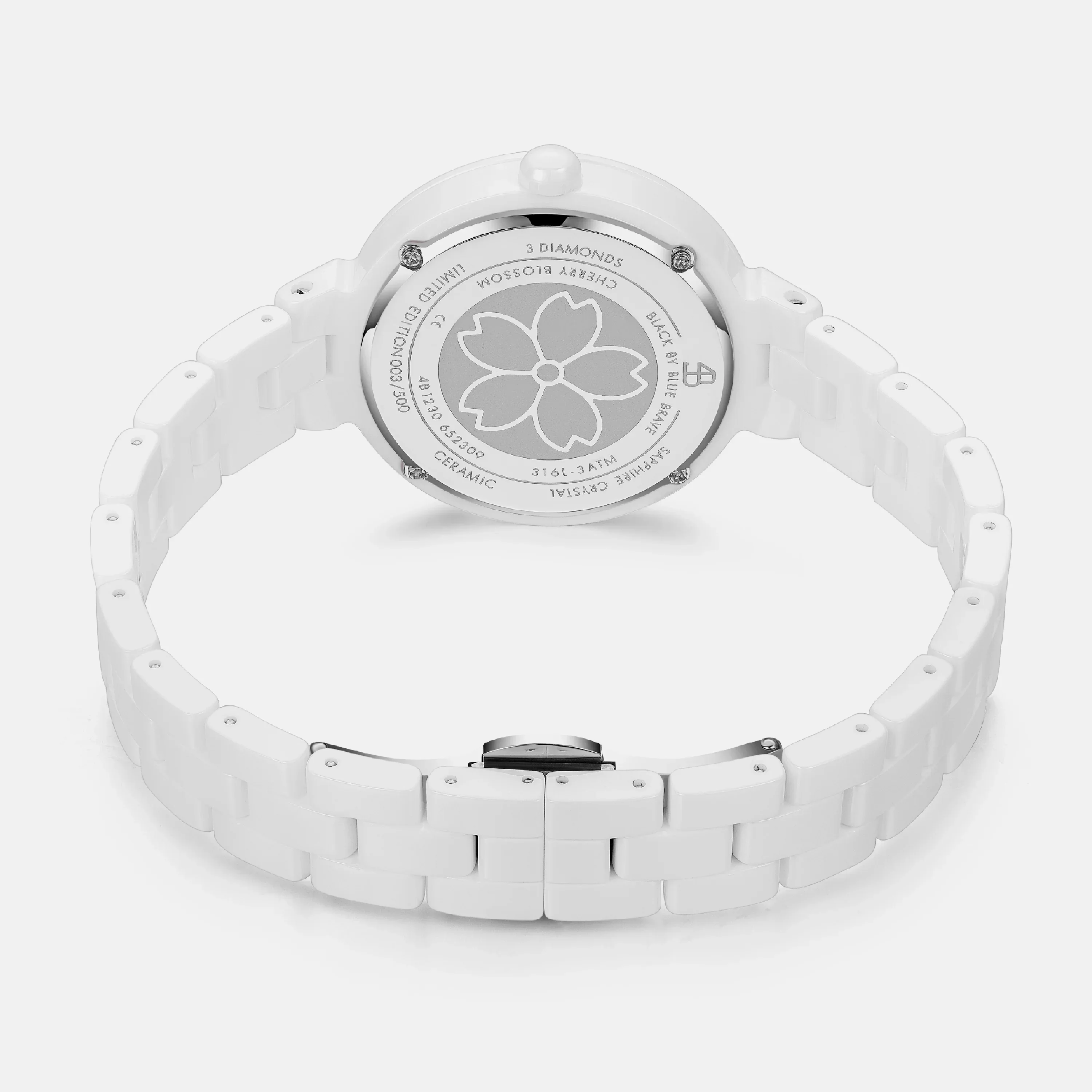 BLACK BY BLUE BRAVE | Cherry Blossom Ceramic White Diamond Watch (34MM) - Image 3