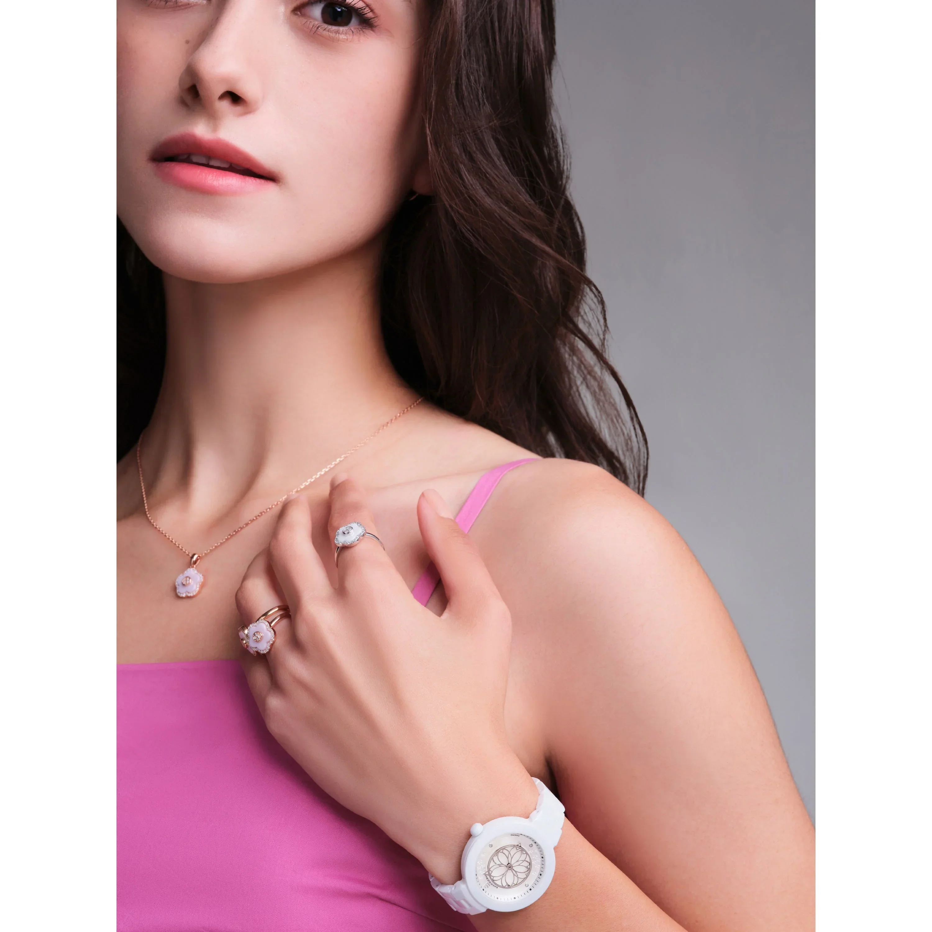 BLACK BY BLUE BRAVE | Cherry Blossom Ceramic White Diamond Watch (34MM) - Image 4