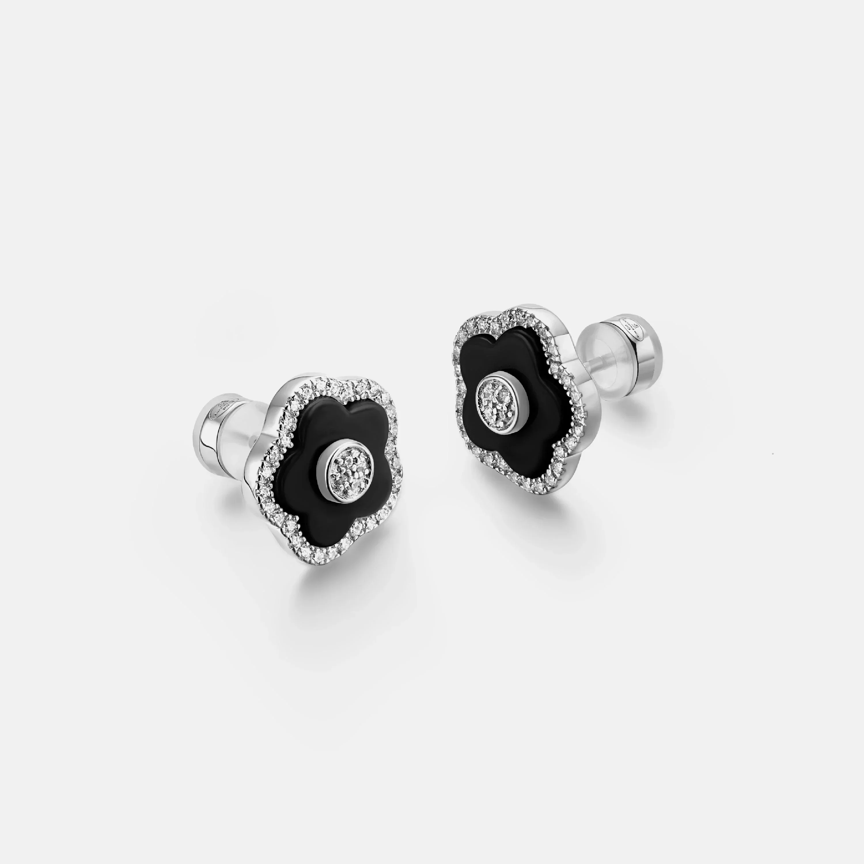 BLACK BY BLUE BRAVE | Classic Flower Stud Earrings Brass 18k Rosegold Plating & Pink Ceramic 13mm - Image 4
