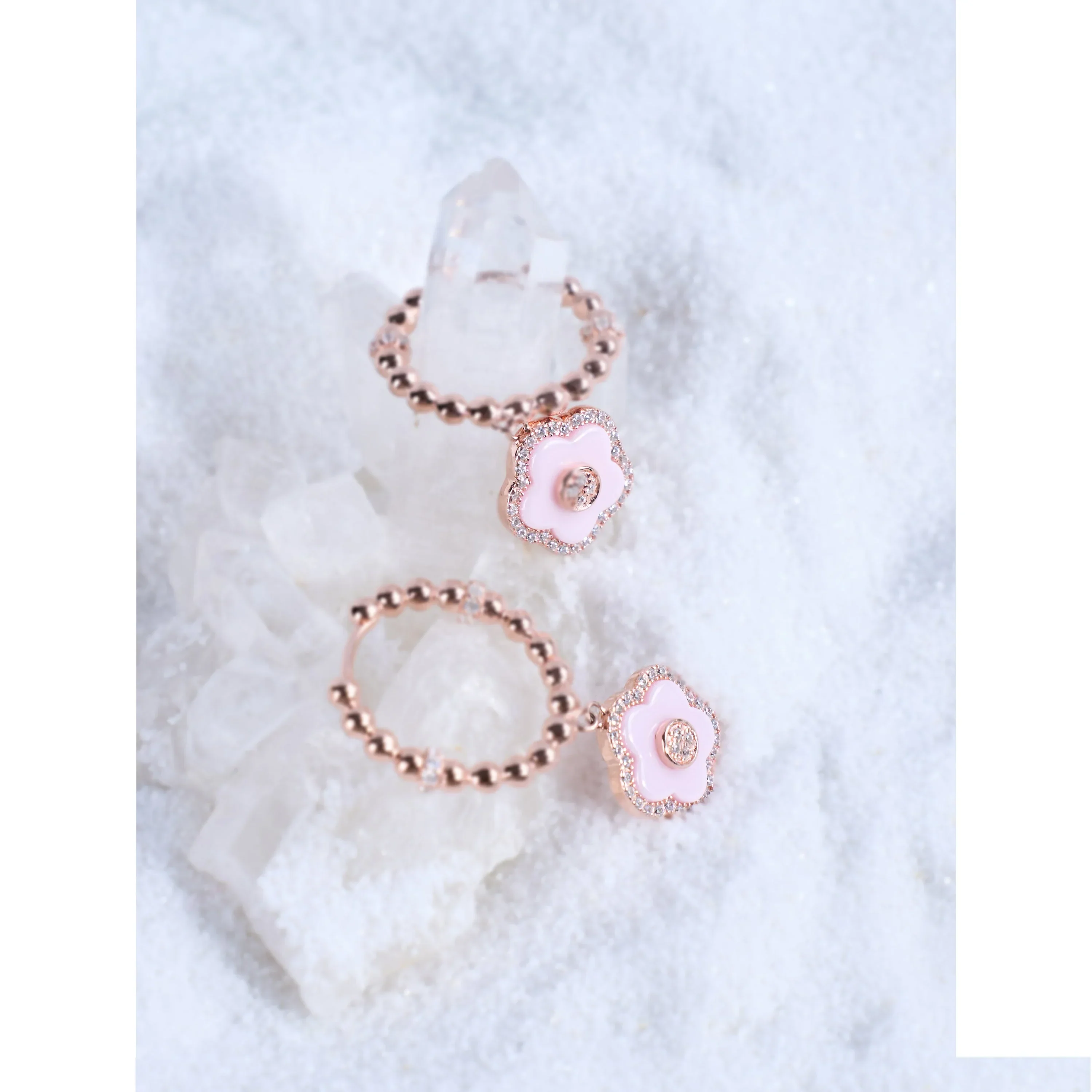 BLACK BY BLUE BRAVE | Classic Flower Earrings Brass 18k Rosegold Plating & Pink Ceramic 20+13mm - Image 4