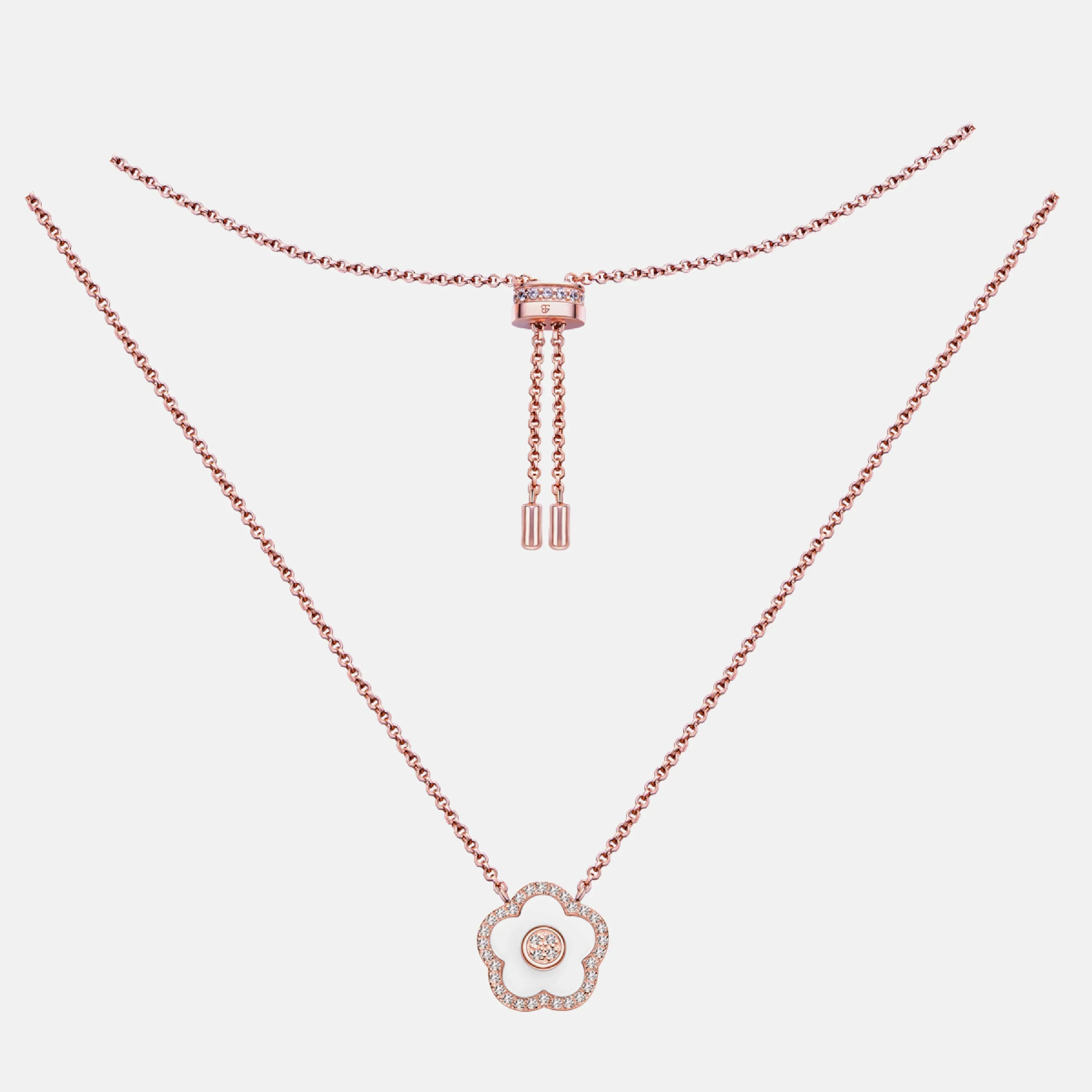 BLACK BY BLUE BRAVE | Classic Flower Necklace Brass 18k Rosegold Plating & Pink Ceramic 420-650mm With Sliding Clasp - Image 5
