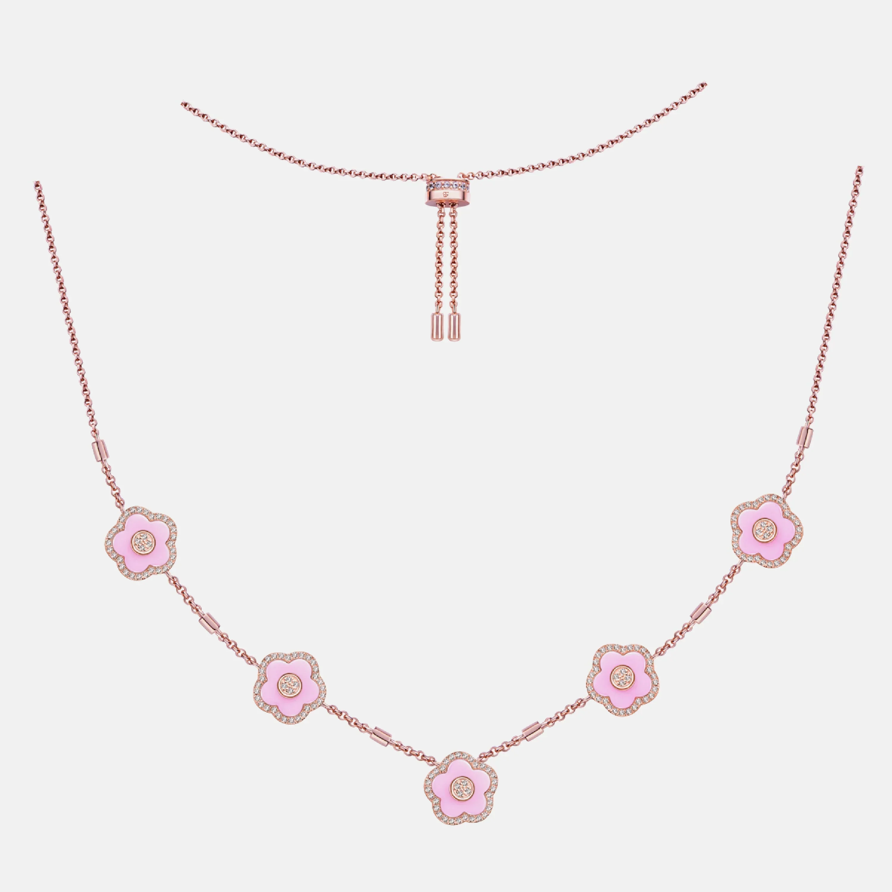 BLACK BY BLUE BRAVE | Classic Flower Necklace Brass 18k Rosegold Plating & White Ceramic 420-650mm With Sliding Clasp - Image 5