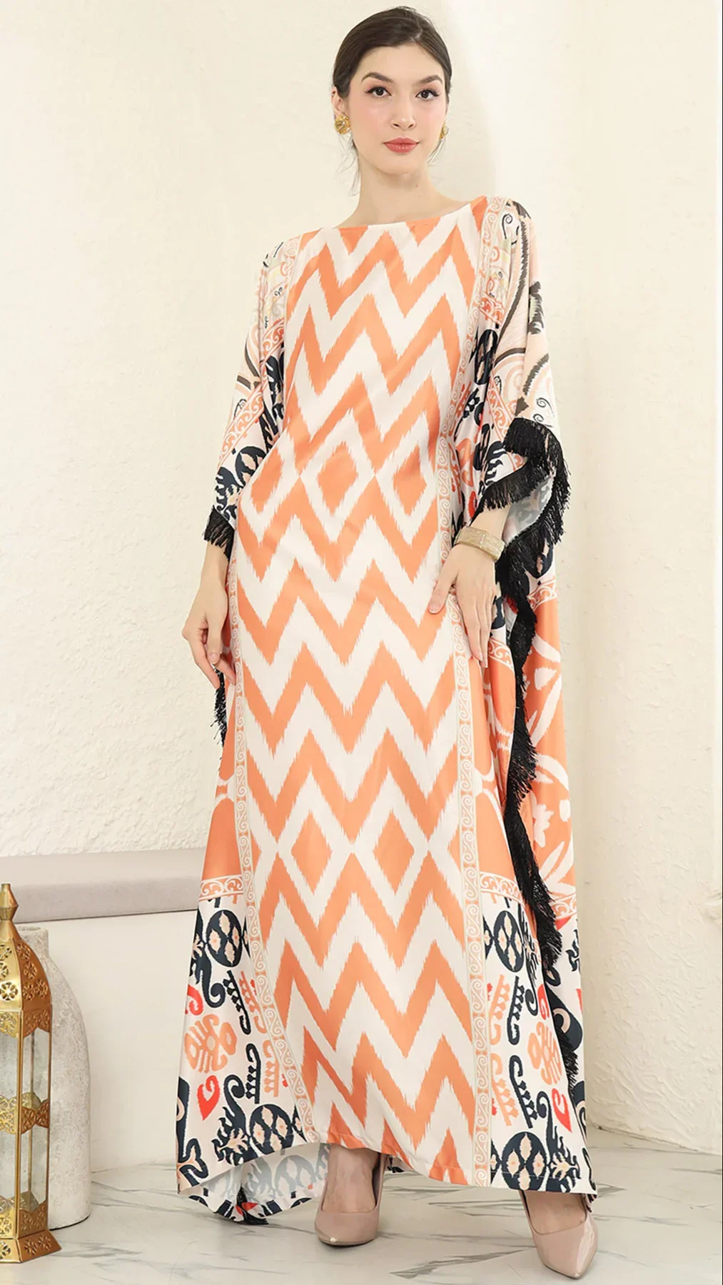 KANZI COLLECTION | Ikat Fringe Short Kaftan - Image 3