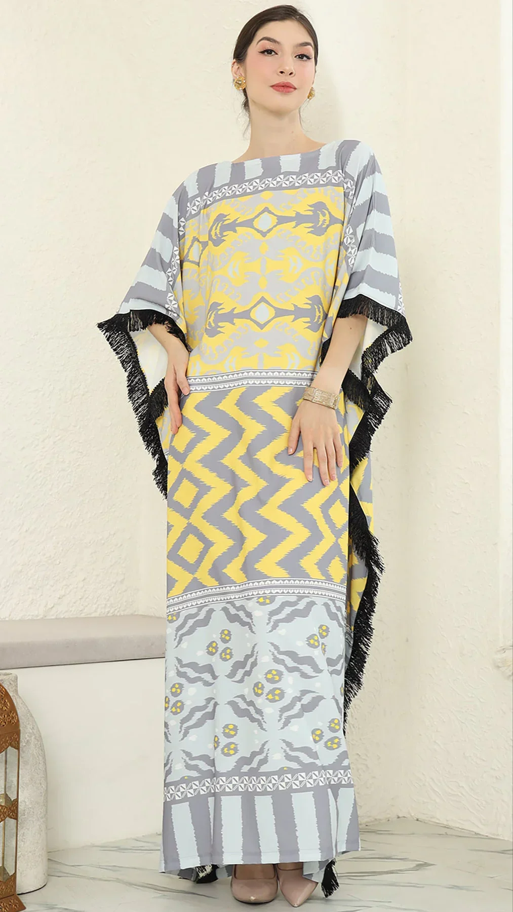 KANZI COLLECTION | Ikat Fringe Short Kaftan - Image 5