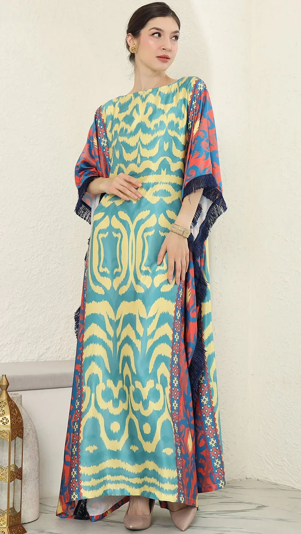 KANZI COLLECTION | Ikat Fringe Short Kaftan - Image 6