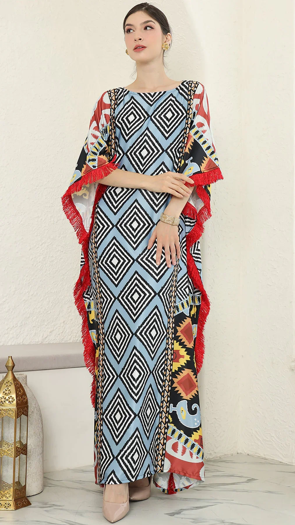 KANZI COLLECTION | Ikat Fringe Short Kaftan - Image 7