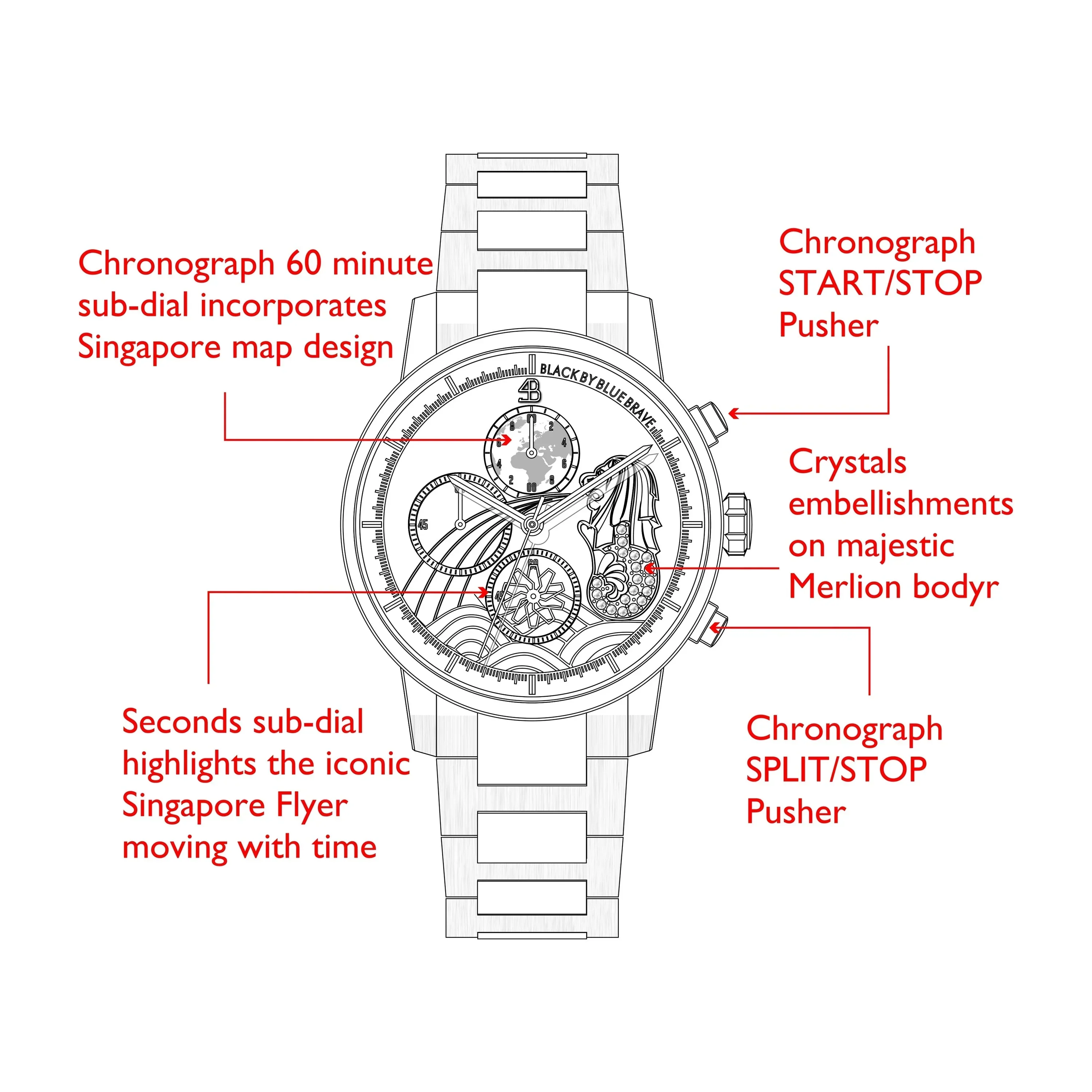 BLACK BY BLUE BRAVE | Merlion Watch - 40mm - Image 3
