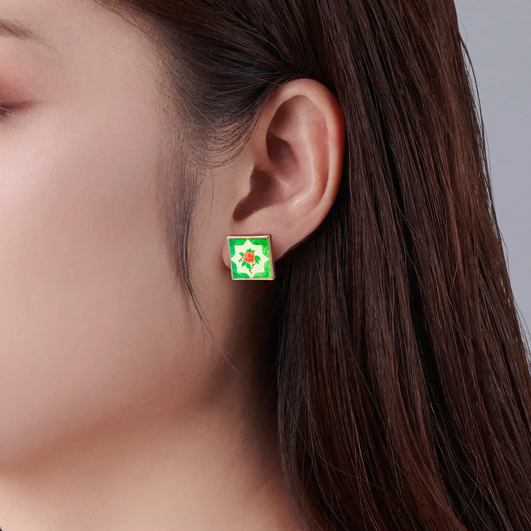 RARE BIRD COLLECTION | Peranakan Tile Stud - Emerald - Image 3